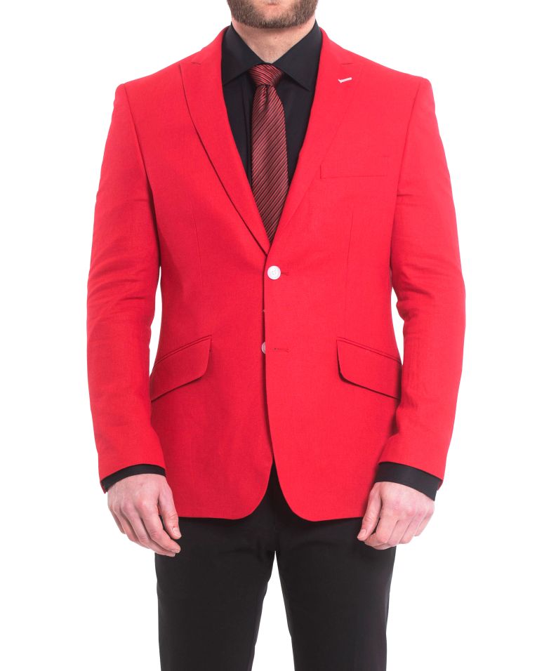 Hollywood Suit Red Modern Fit Linen Blend Sport Coat