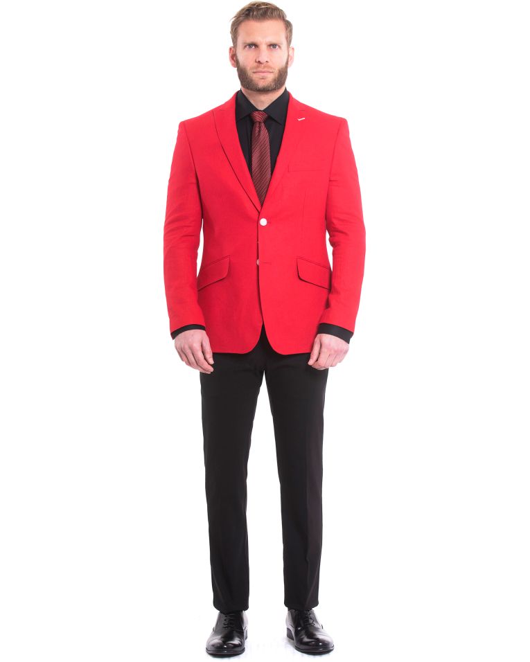 Hollywood Suit Red Modern Fit Linen Blend Sport Coat 