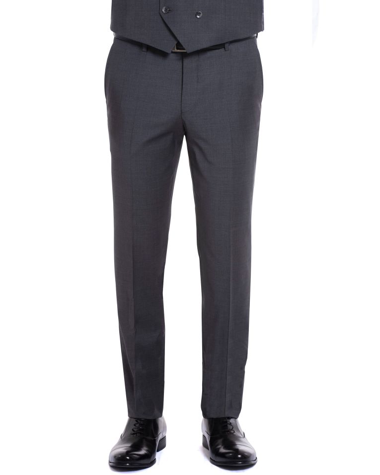 Salvatore Lorente Charcoal Windowpane Plaid Slim Fit Vested Wool Suit
