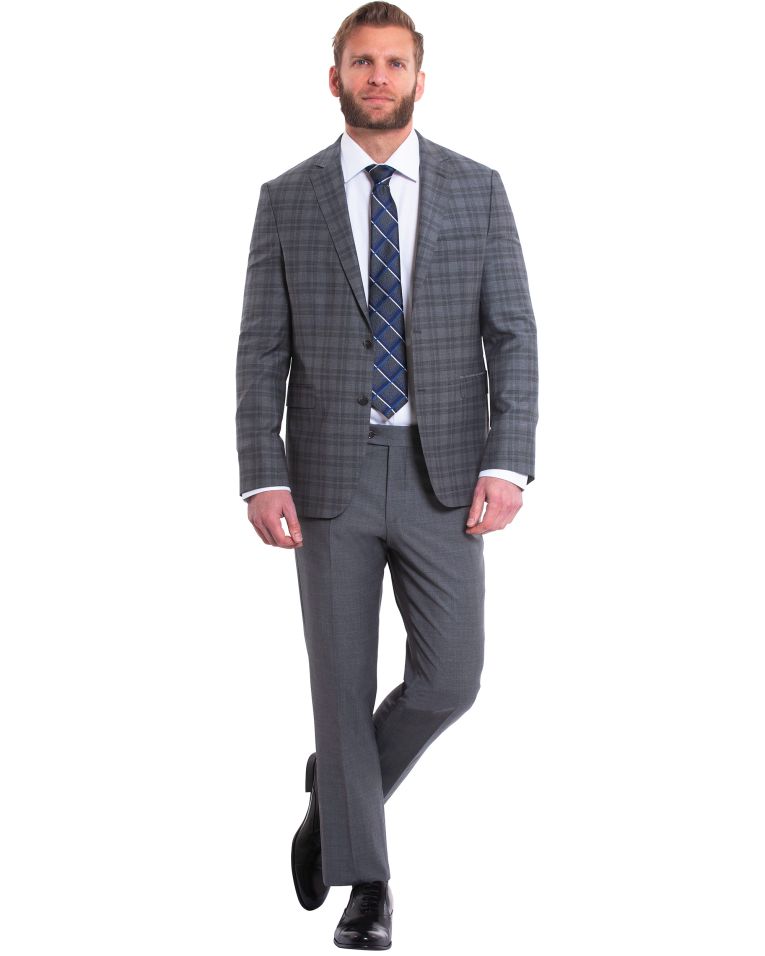 Salvatore Lorente Charcoal Windowpane Plaid Slim Fit Wool Suit