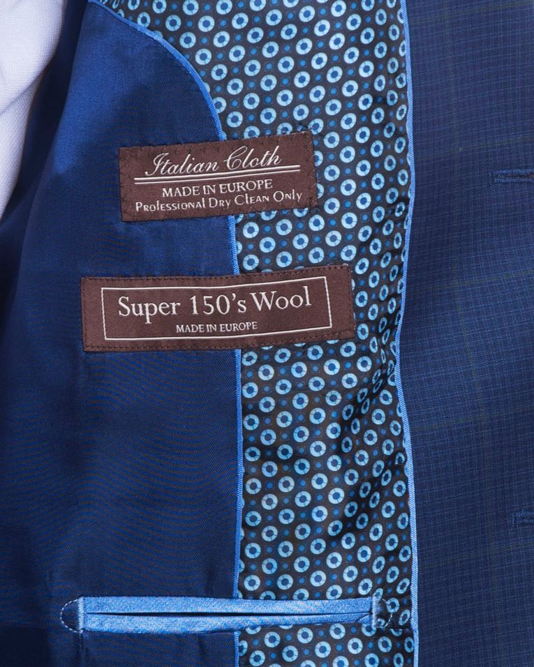 Salvatore Lorente Blue Mini Check Windowpane Slim Fit Wool Suit