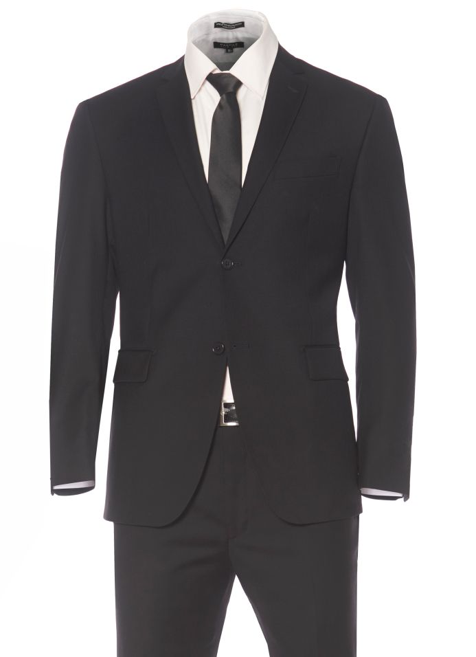 Bellagio-4 CLASSIC BLACK 3PC 1 BUTTON MENS SUIT WITH TRIM ON THE COLLAR  SUPER 150'S EXTRA FINE ITALIAN FABRIC INCLUDING BOW TIE :: 1 BUTTON TUXEDO  :: ITALSUIT