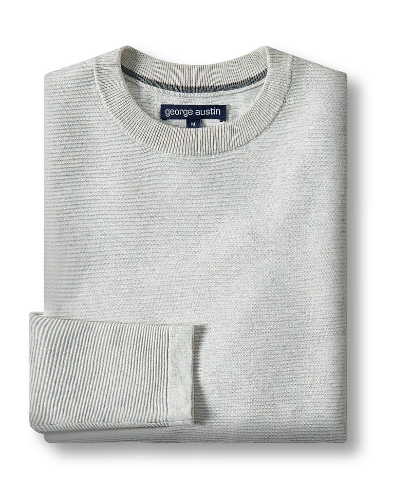 George Austin Off White Ribbed Knit Crew Neck Sweater