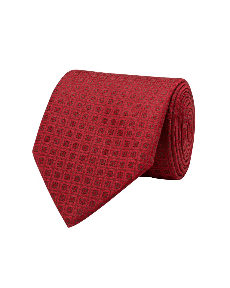 Angelo Rossi Check Square Patterned Red Tie