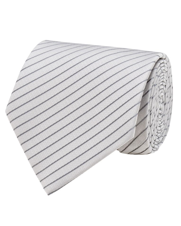 Angelo Rossi Narrow Contrast Striped Silver Tie