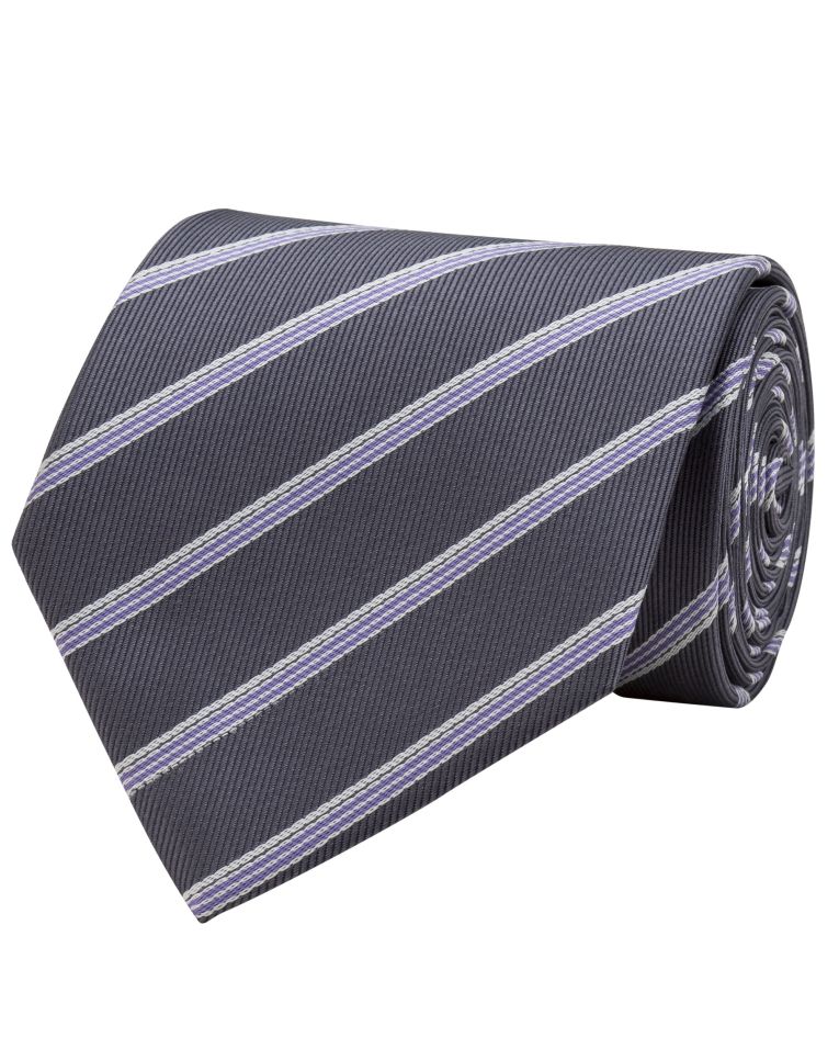 Angelo Rossi Stitched Narrow Striped Grey Tie