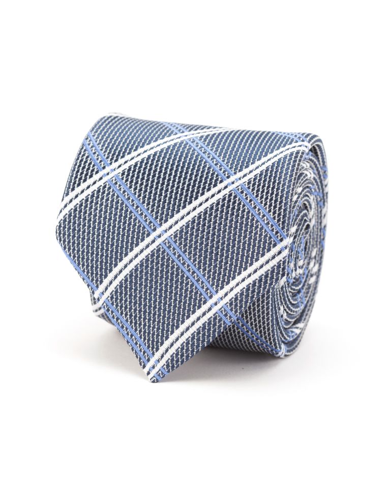 Hollywood Suit Blue w/ White Double Line Windownpane Textured Tie