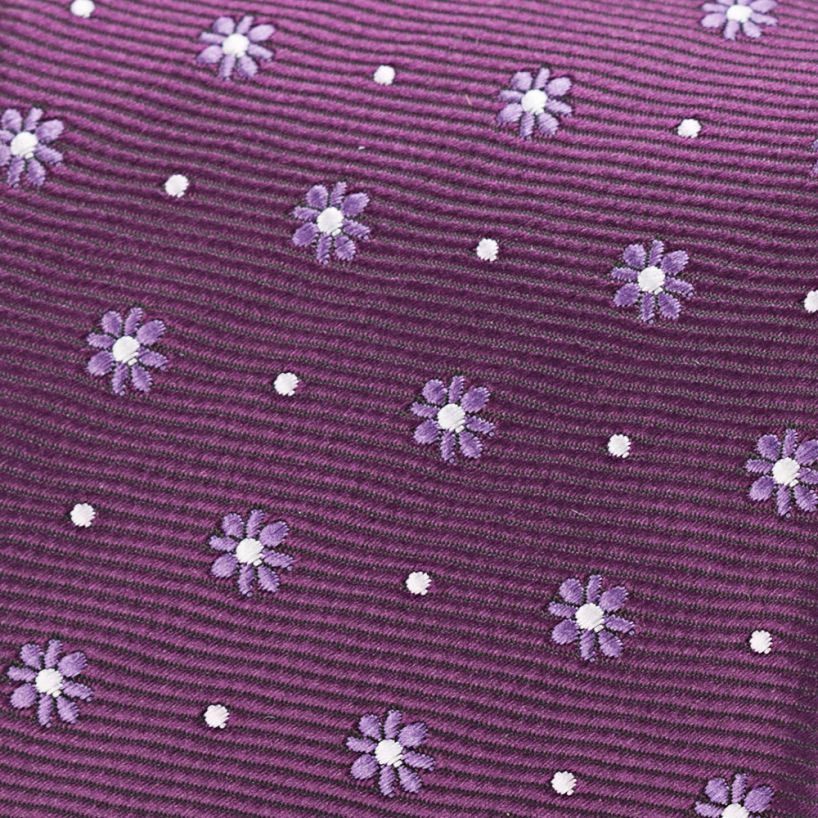 Hollywood Suit Purple Mini Embroidered Daisy Polka Dot Skinny Tie