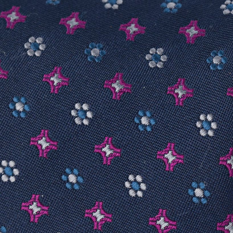 Hollywood Suit Navy Embroidered Mini Daisy and Diamond Dotted Skinny Tie