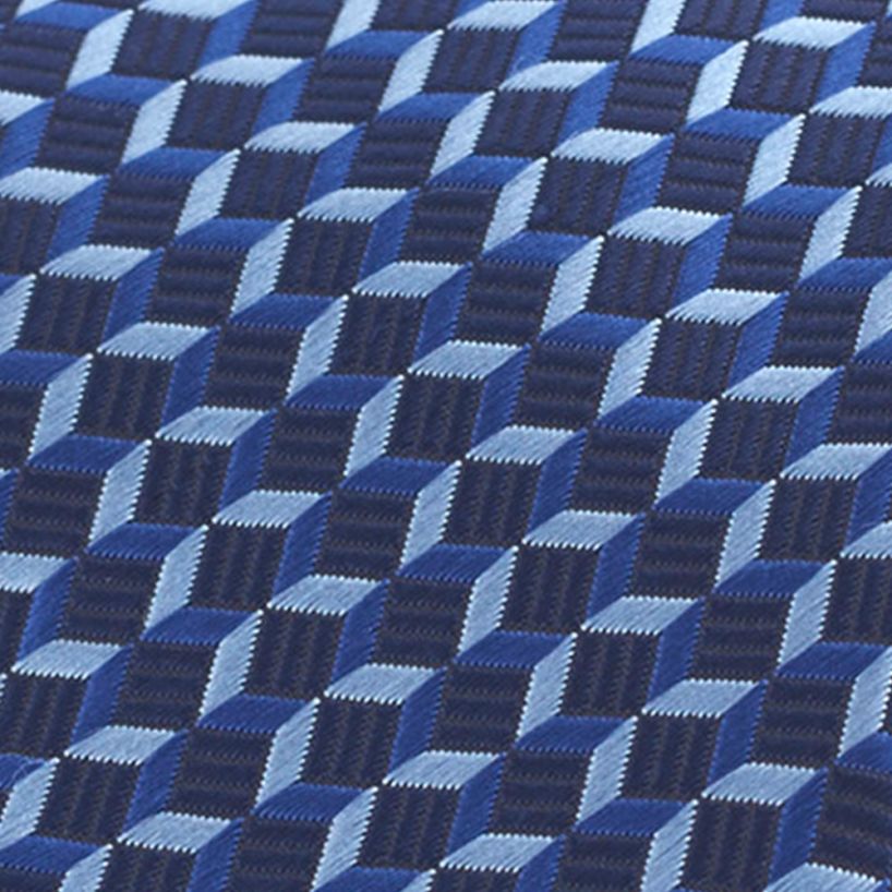 Hollywood Suit Navy Geometric 3D Stacked Cube Pattern Tie