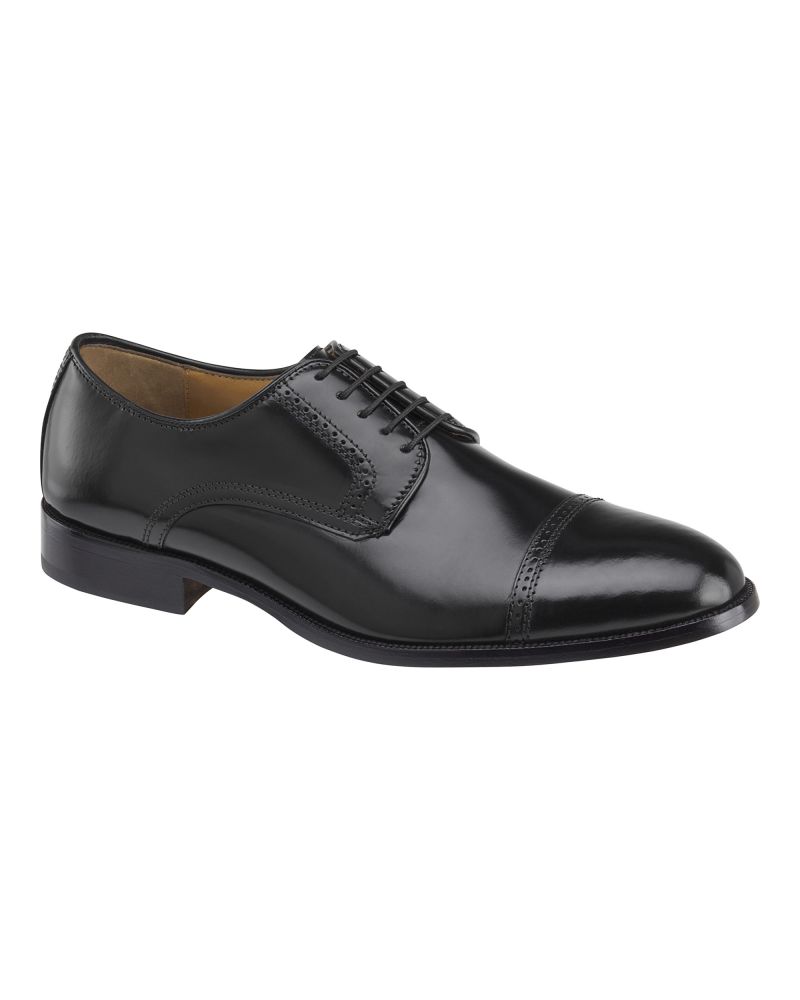 Johnston & Murphy Black Leather Oxford Bradford Cap Toe Dress Shoe