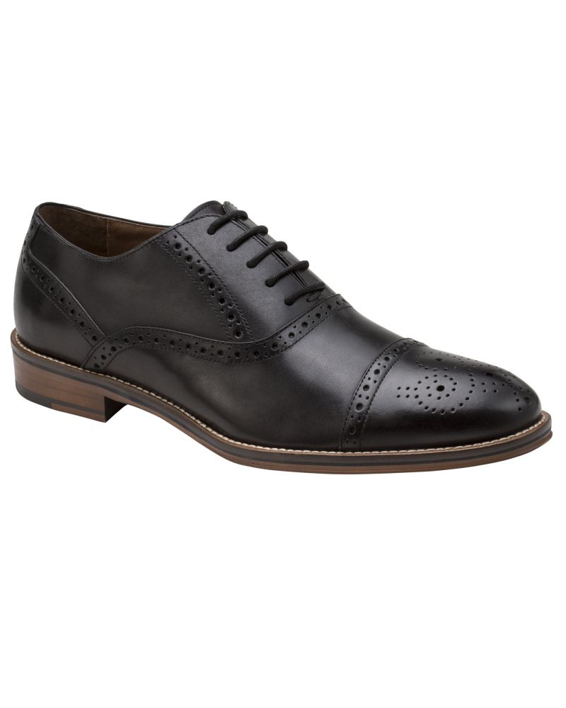 Johnston & Murphy Black Leather Oxford Conard Cap Toe Shoe