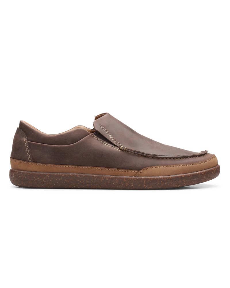 Clarks Leather Un Lisbon Twin Moc Toe Brown Slip-On Loafer