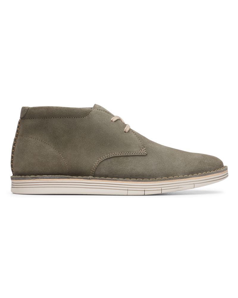 Clarks Suede Forge Stride Plain Toe Olive Chukka Boot