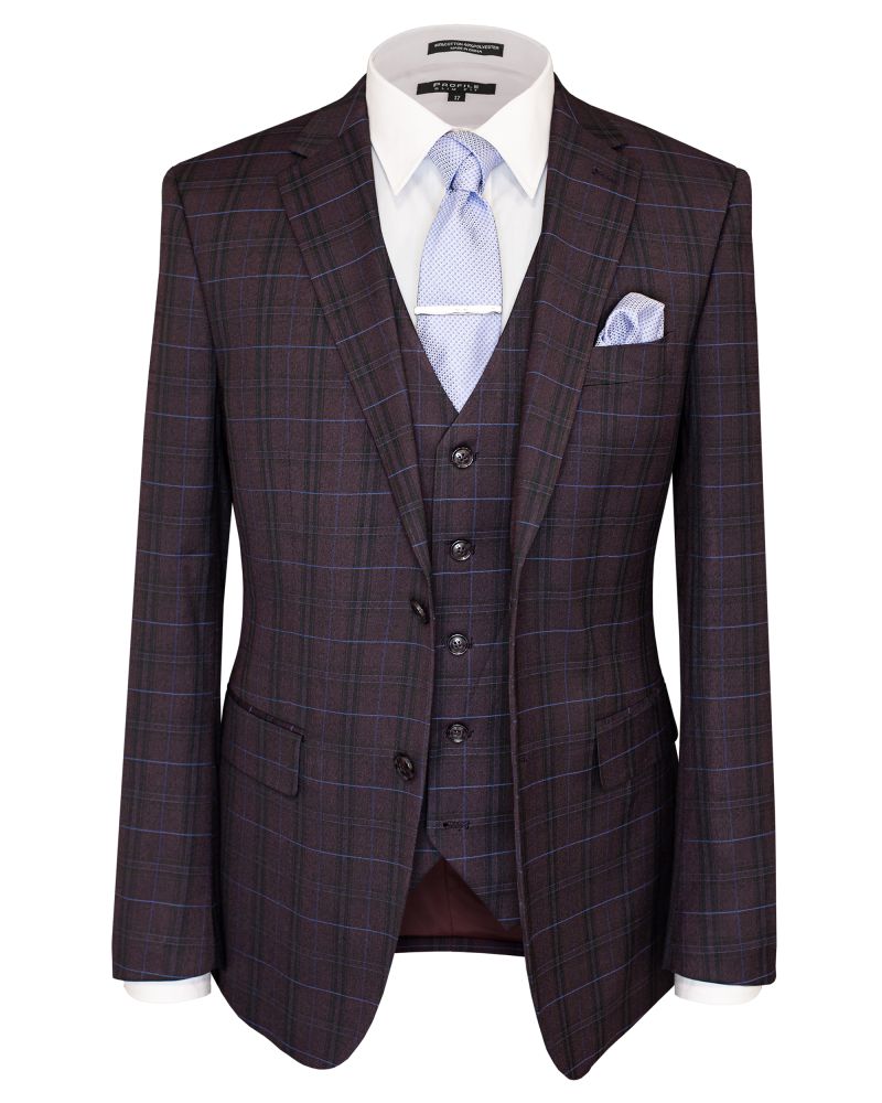 Hollywood Suit Vested Burgundy Modern Fit Suit