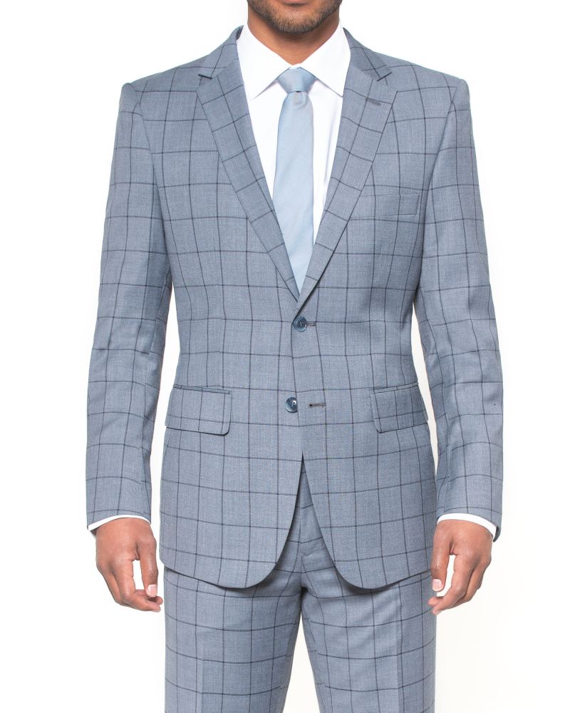 Hollywood Suit Grey Stretch Wool Windowpane Power Suit