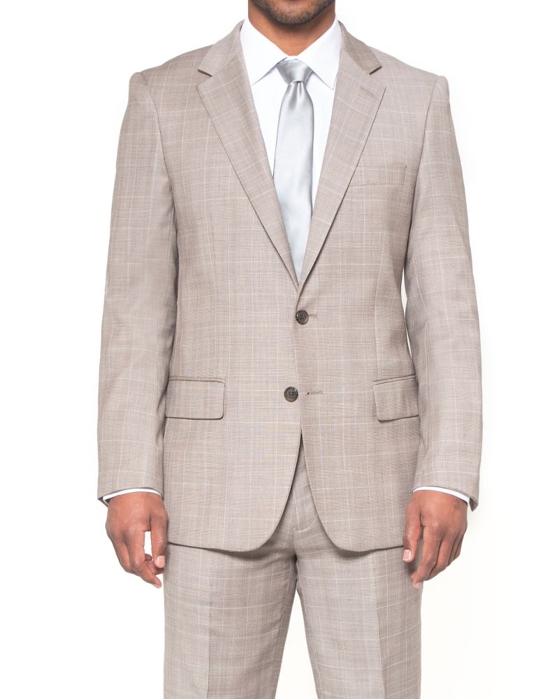 Hollywood Suit Tan Wool Stretch Windowpane Suit