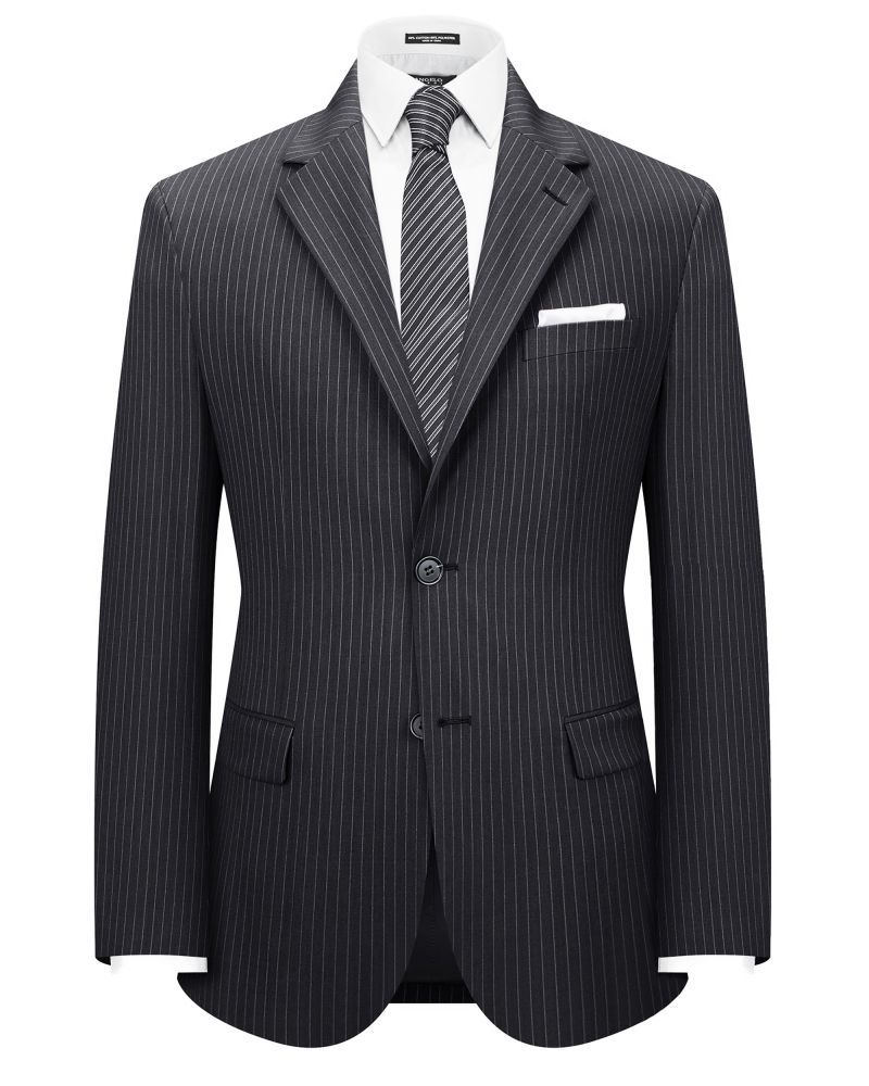 Hollywood Suit Black Pinstripe Wool Modern Fit Suit