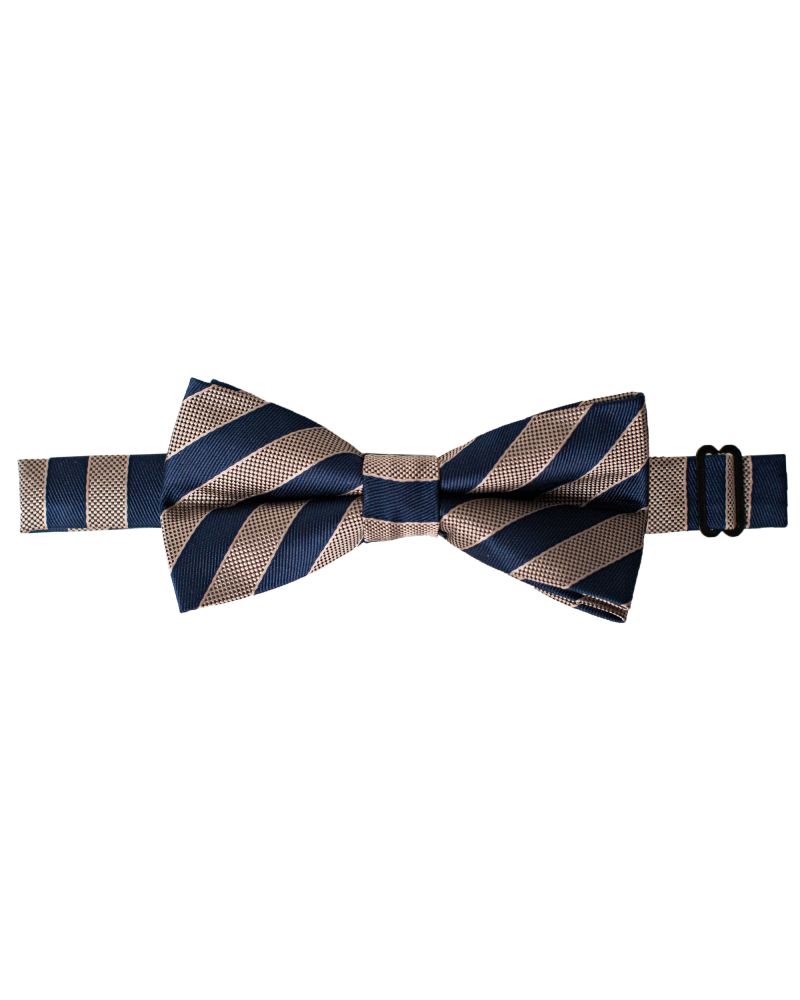 Hollywood Suit Taupe & Navy Striped Bow Tie
