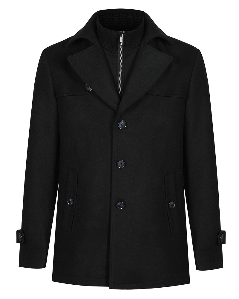 Cosani Sport Black Modern Fit Peacoat with Removable Vested Collar