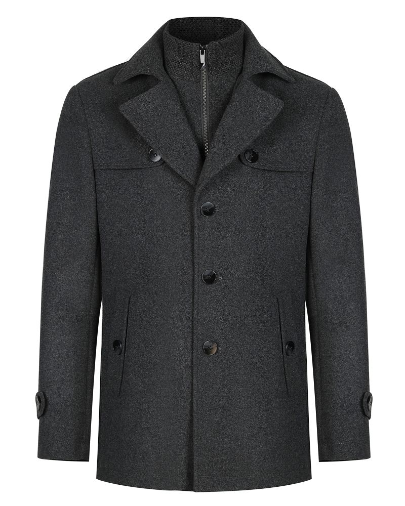 Cosani Sport Charcoal Modern Fit Peacoat with Removable Vested Collar