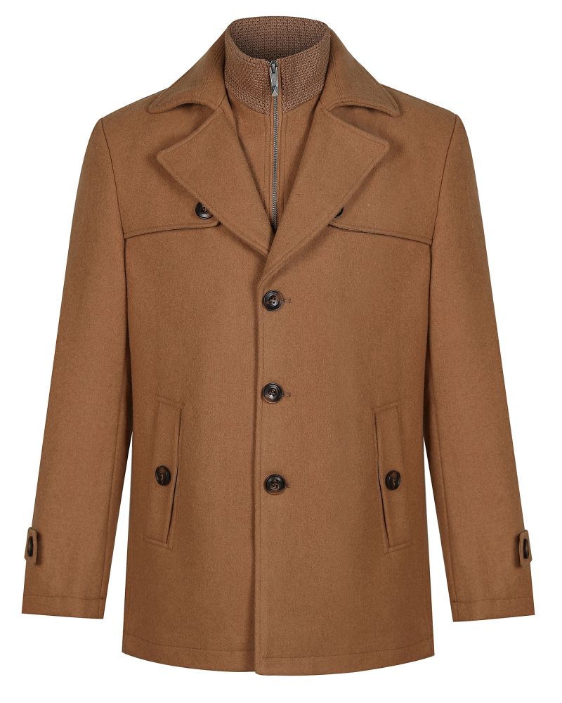 Cosani Spot Camel Modern Fit Peacoat with Removable Vested Collar