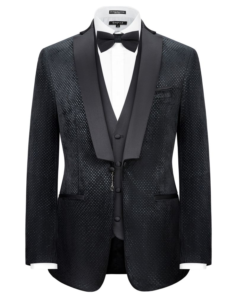 Hollywood Suit Black Diamond Modern FIt Vested Tuxedo