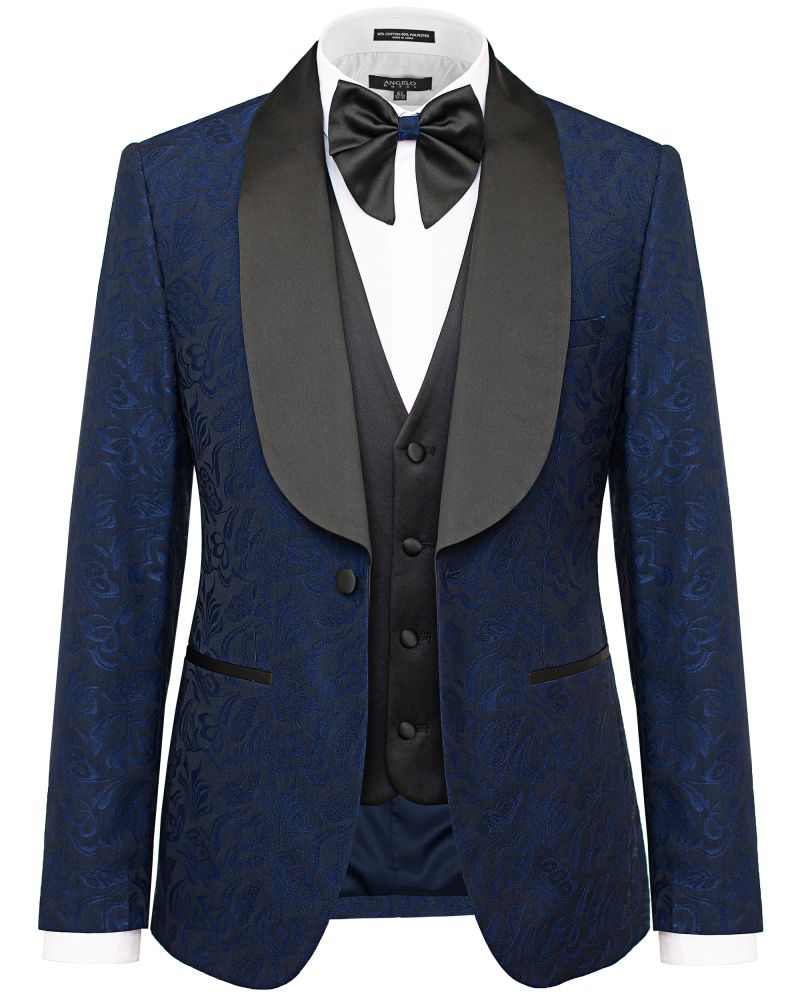 Hollywood Suit Blue Paisley Box Shawl Vested Slim Fit Tuxedo