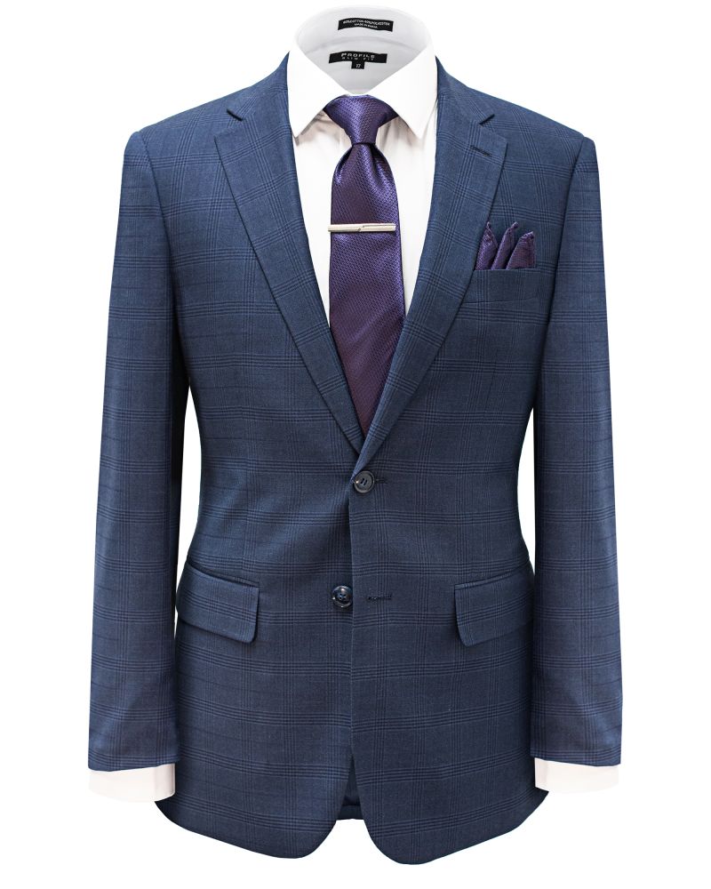 Hollywood Suit Dark Blue Plaid Windowpane Modern Fit Suit