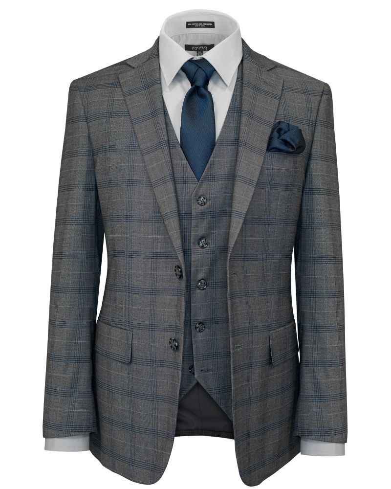 Hollywood Suit Grey Vested Navy Windowpane Modern Fit Suit