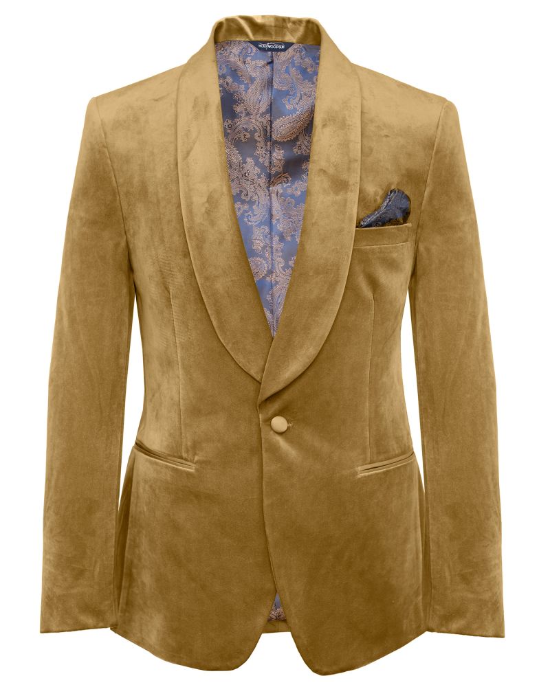 Hollywood Suit Gold Box Lapel Faux Velvet Dinner Jacket