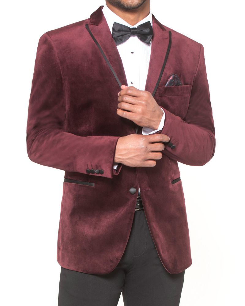Hollywood Suit Men's Modern Fit Ox Blood Velvet Blazer