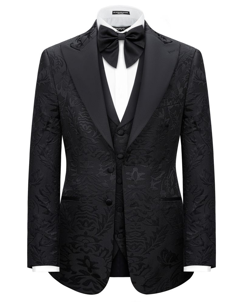 Hollywood Suit Black Floral Wide Peak Label Modern Fit Tuxedo