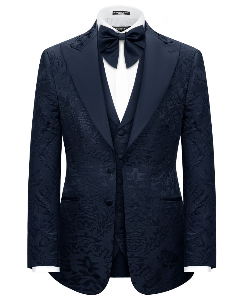 Hollywood Suit Navy Floral Wide Peak Label Modern Fit Tuxedo