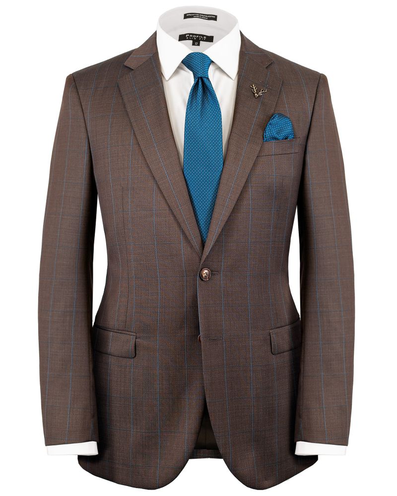 Hollywood Suit Dark Taupe & Blue Windowpane Tailored Fit Suit