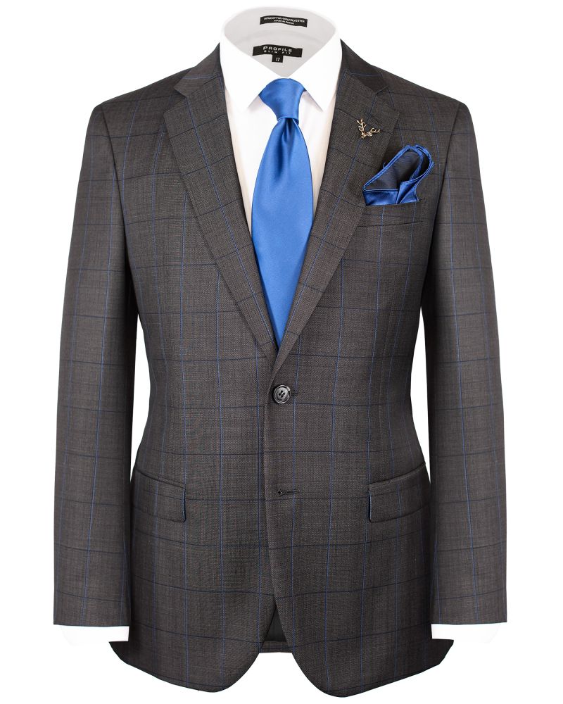 Hollywood Suit Charcoal & Blue Windowpane Tailored Fit Suit