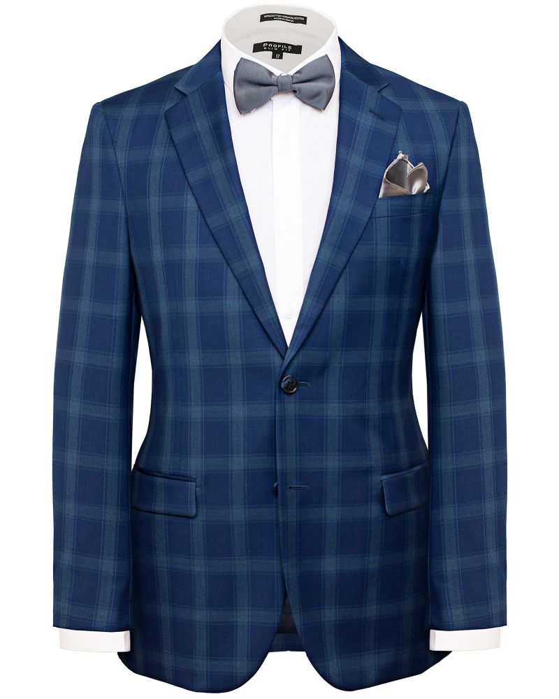 Hollywood Suit Navy & Green Plaid Tailored Fit Wool Suit