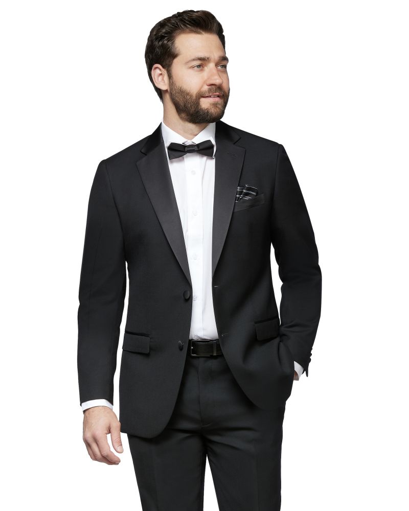 Hollywood Suit Satin Lapel Wool Blend Tailored Fit Black Tuxedo