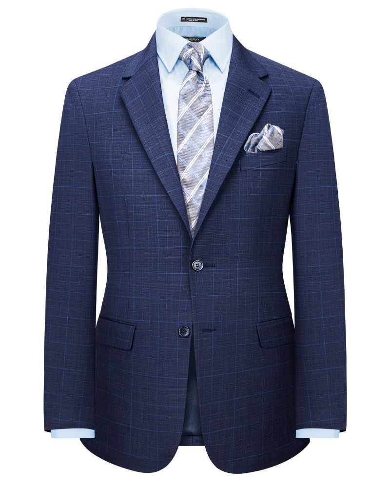 Hollywood Suit Navy Tonal Windowpane Performance Wool Tailored Fit Suit