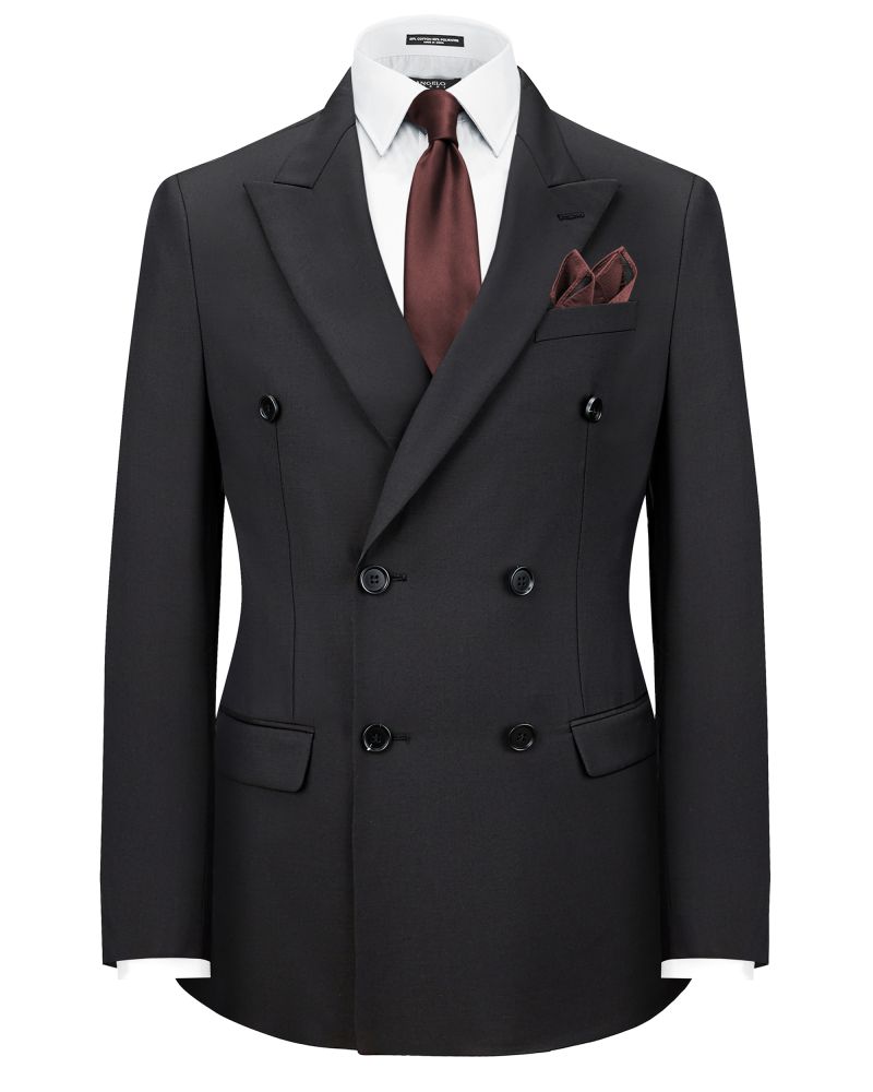 Hollywood Suit Black Performance Wool Double-Breasted Tailored Fit Suit