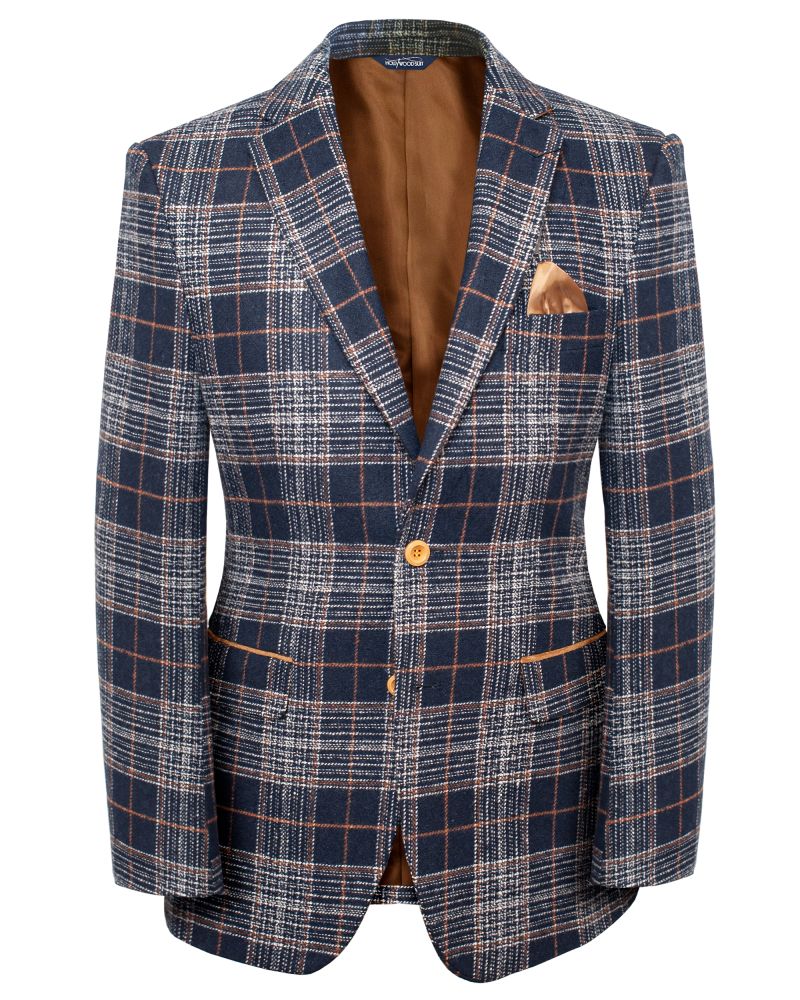 Hollywood Suit Navy Houndstooth Plaid Wool Blend Sport Jacket