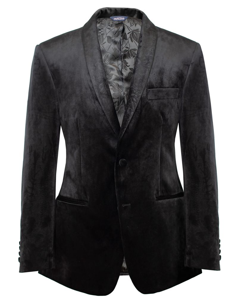 Hollywood Suit Black Textured Shawl Faux Velvet Dinner Jacket