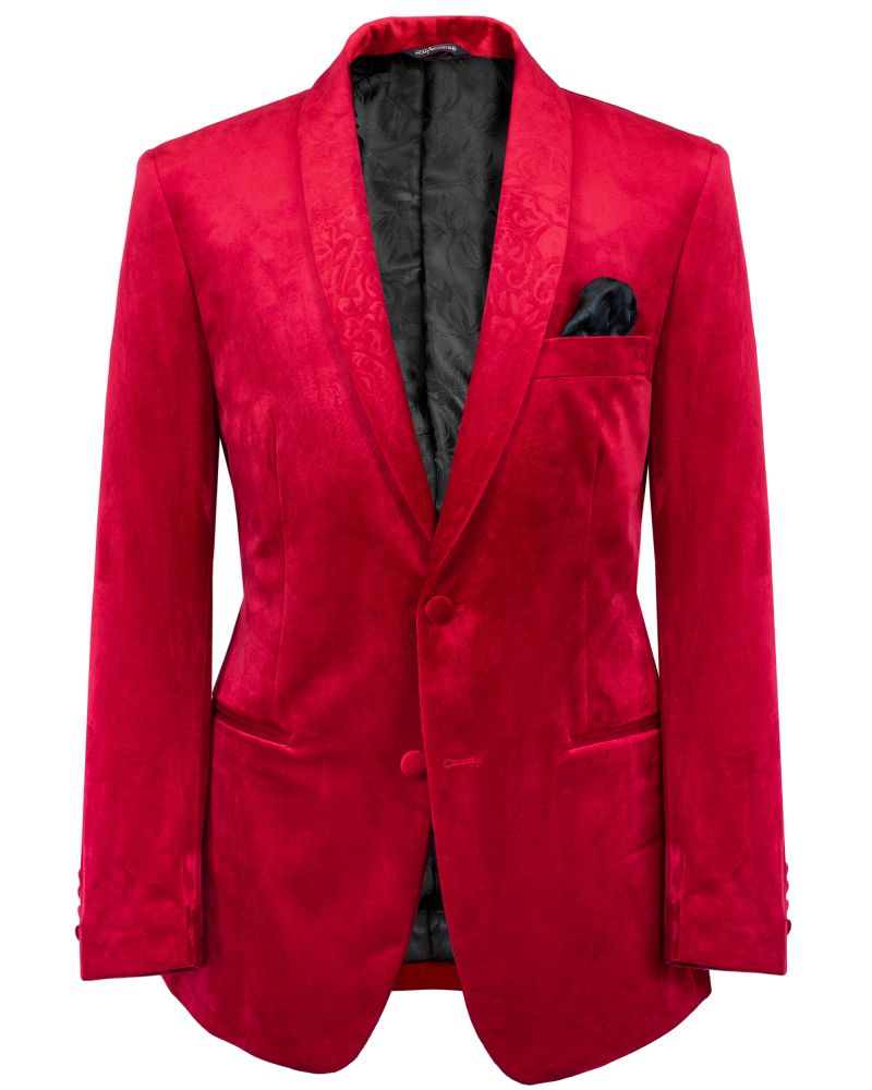 Hollywood Suit Red Textured Shawl Faux Velvet Dinner Jacket