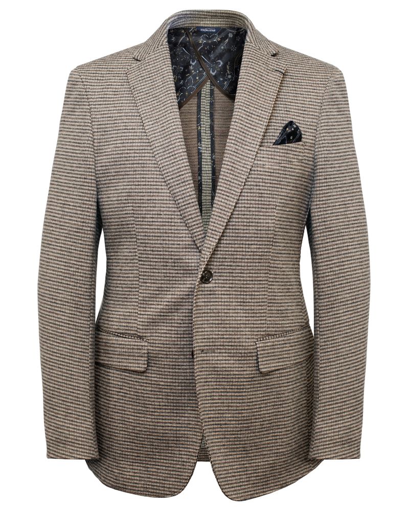 Hollywood Suit Tan Microcheck Butterfly Knit Blazer