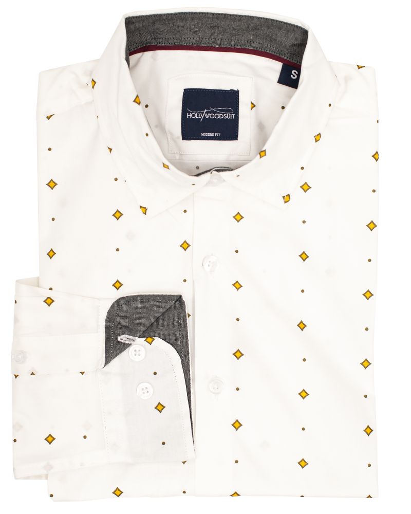 Hollywood Suits Olive & Gold Geo Long Sleeve Woven Shirt