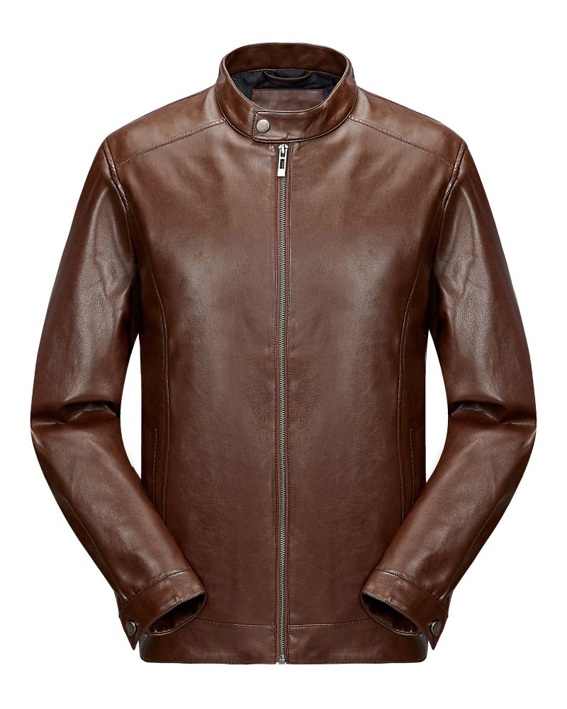 George Austin Smooth Cognac Vegan Leather Jacket