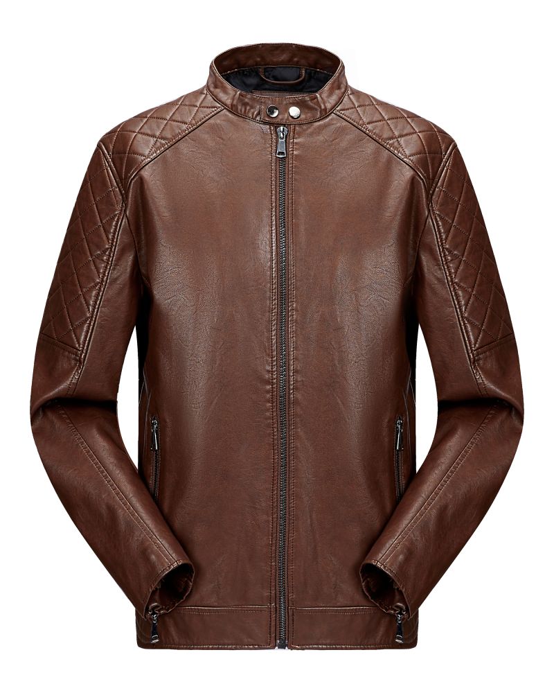 George Austin Vegan Leather Quilted Brown Moto Jacket