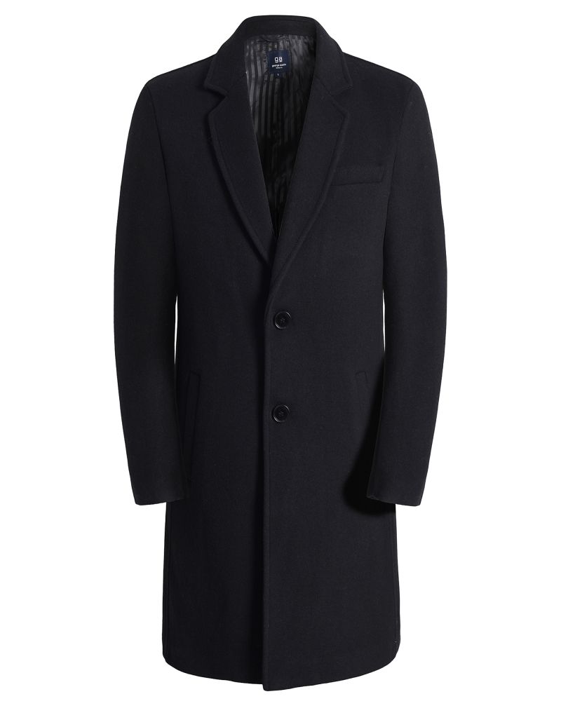 George Austin Black Wool Blend Modern Fit Overcoat