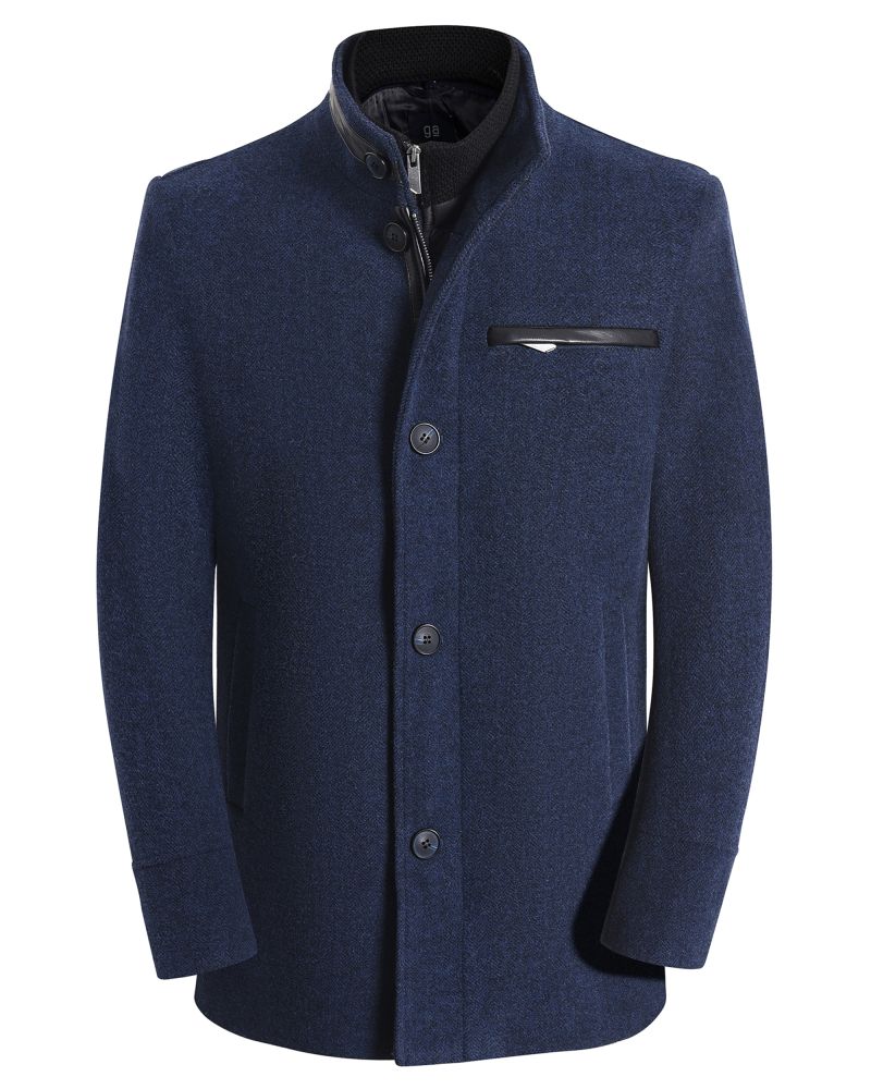 George Austin Navy Wool Blend Modern Fit Carcoat