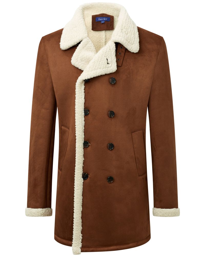 Cosani Sport Camel Faux Microsuede Double-Breasted Topcoat